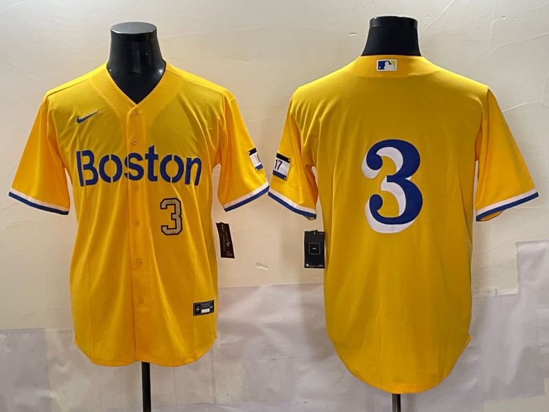 Men 2025 Boston Red Sox #3 No Name Yellow City Edition Nike MLB Jersey style 4->->